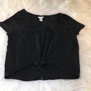 H&M black crop top with front tie size medium